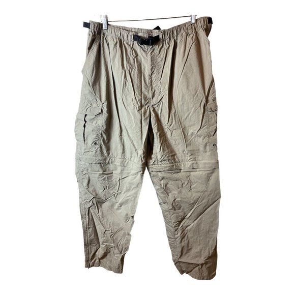 REI Nylon Convertible Hiking/Golf Cargo Pant Mens XXL 32 L Tan Belted - Picture 1 of 7